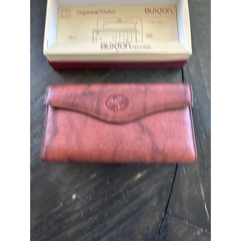 Vintage Buxton Brown Leather Organizer Clutch Wallet Checkbook Kiss Lock 25936-C